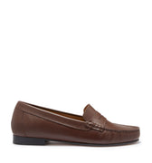 Women's Penny Loafers Leather Sole, brown leather-0