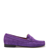 Women's Penny Loafers Leather Sole, purple suede-0