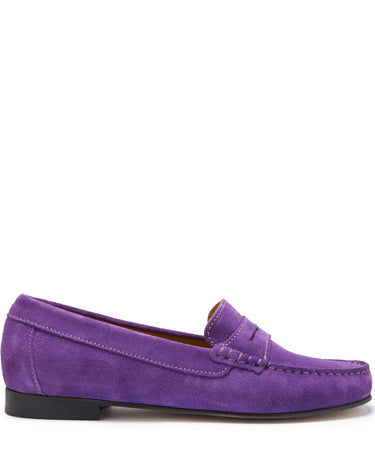Women's Penny Loafers Leather Sole, purple suede-0