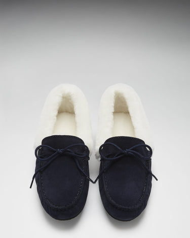 Women's slippers, sheepskin, navy blue suede-2