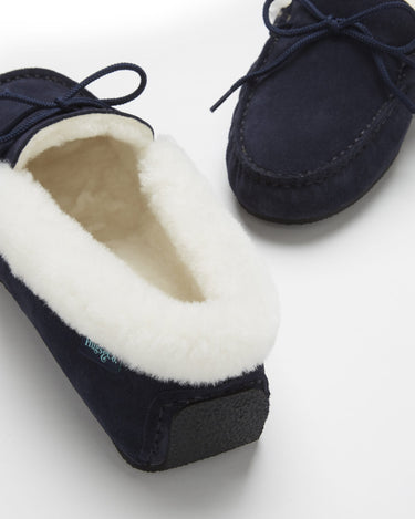 Women's slippers, sheepskin, navy blue suede-3