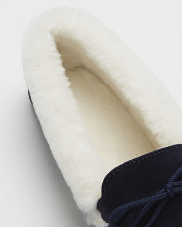 Women's slippers, sheepskin, navy blue suede-4