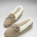 Women's slippers, sheepskin, taupe suede-1