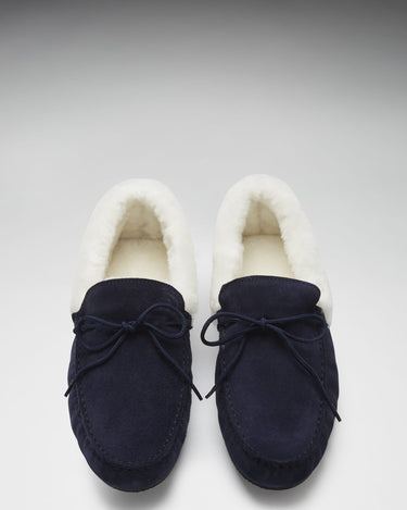 Slippers, sheepskin, navy blue suede-2