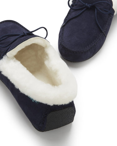 Slippers, sheepskin, navy blue suede-3