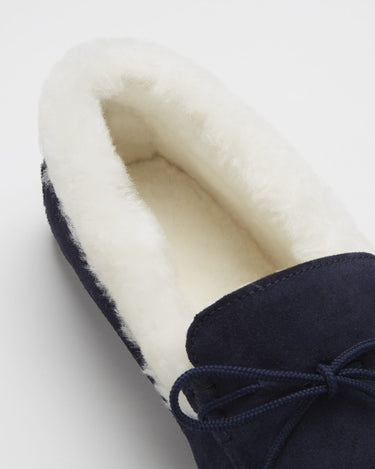 Slippers, sheepskin, navy blue suede-4