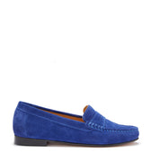 Women's Penny Loafers Leather Sole, ink blue suede-0