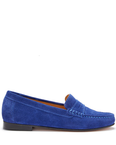 Women's Penny Loafers Leather Sole, ink blue suede-0