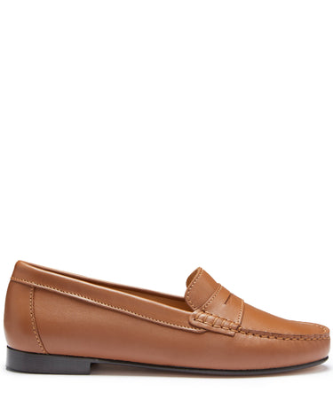Women's Penny Loafers Leather Sole, tan leather-0
