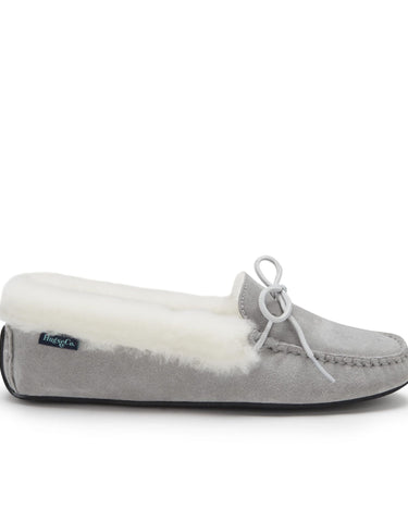Women's slippers, sheepskin, dove grey suede-0