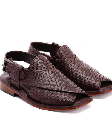 Lucas Handmade Leather Peshawari Chappal Sandals For Men Checkered Leather-4