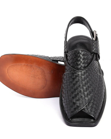 Lucas Handmade Leather Peshawari Chappal Sandals For Men Checkered Leather-2