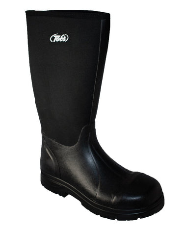 Men's 16" Cement Rubber Boot Steel Toe Black Leather Boots-1
