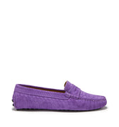 Women's Penny Driving Loafers, purple embossed suede-0