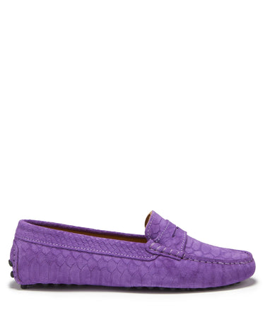 Women's Penny Driving Loafers, purple embossed suede-0