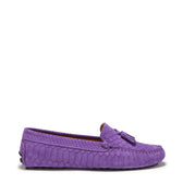 Women's Tasselled Driving Loafers, purple embossed suede-0