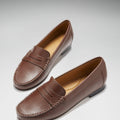 Women's Penny Loafers Leather Sole, brown leather-1