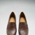 Women's Penny Loafers Leather Sole, brown leather-2
