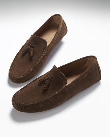 Tasselled Driving Loafers, brown suede-1
