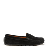 Women's Tyre Sole Penny Loafers, black suede-0