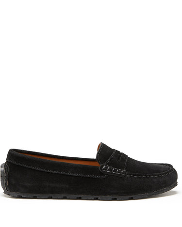 Women's Tyre Sole Penny Loafers, black suede-0