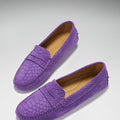 Women's Penny Driving Loafers, purple embossed suede-1