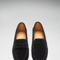 Women's Penny Loafers Leather Sole, black suede-2