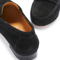 Women's Penny Loafers Leather Sole, black suede-3
