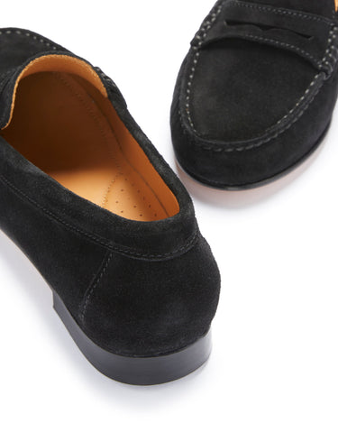 Women's Penny Loafers Leather Sole, black suede-3