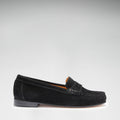 Women's Penny Loafers Leather Sole, black suede-4