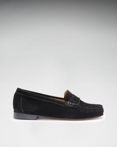 Women's Penny Loafers Leather Sole, black suede-4