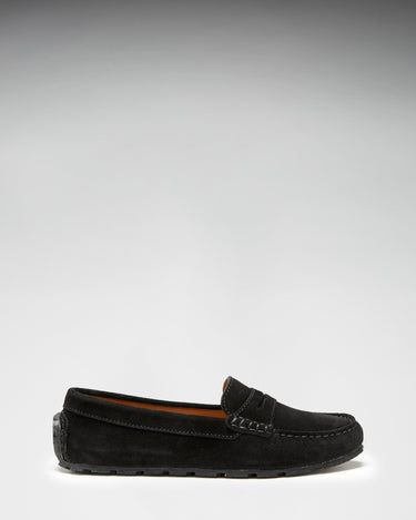 Women's Tyre Sole Penny Loafers, black suede-2
