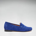 Women's Penny Loafers Leather Sole, ink blue suede-4