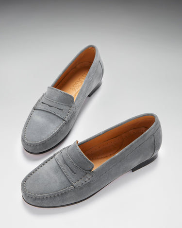 Women's Penny Loafers Leather Sole, slate grey suede-1