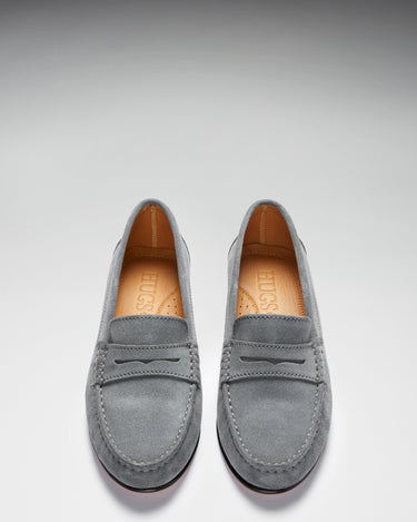 Women's Penny Loafers Leather Sole, slate grey suede-2