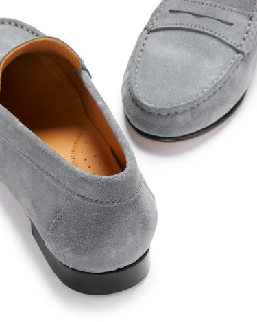 Women's Penny Loafers Leather Sole, slate grey suede-3