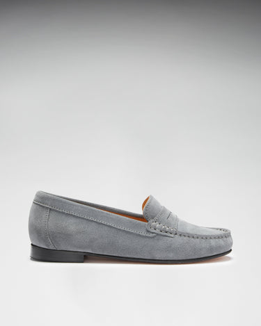 Women's Penny Loafers Leather Sole, slate grey suede-4