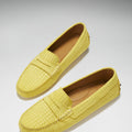 Women's Penny Driving Loafers, yellow embossed suede-1