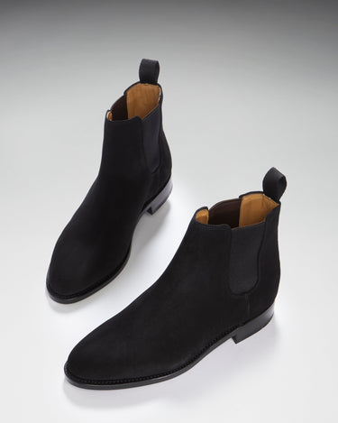 Women's Black Suede Chelsea Boots, Welted Leather Sole-2